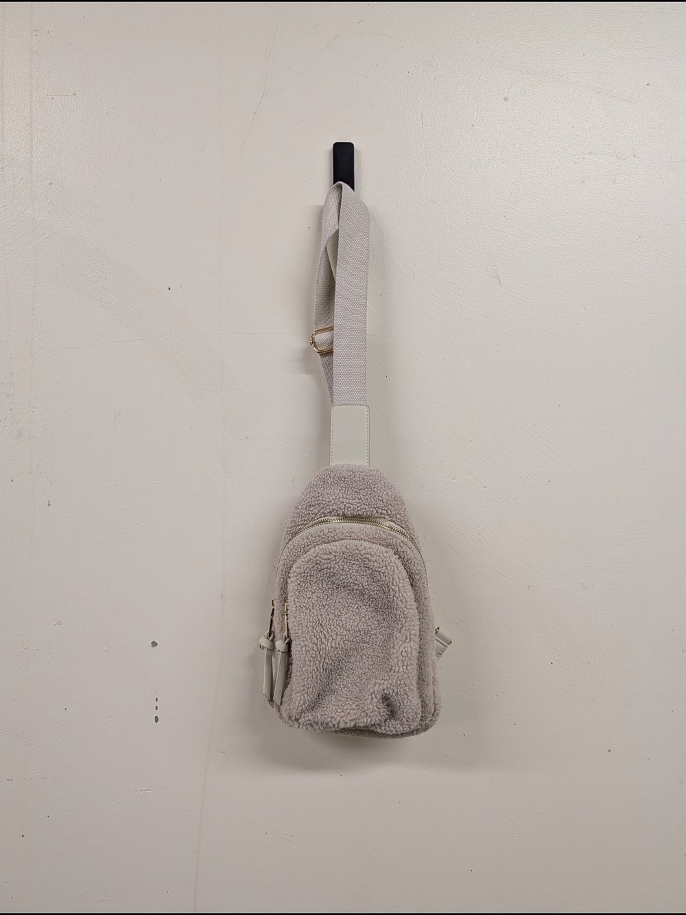 Plush Sherpa‎ Mini Sling Bag in Cream Nwt